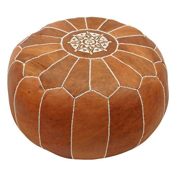 Cherise Genuine Leather Round Pouf Ottoman 3D model_7