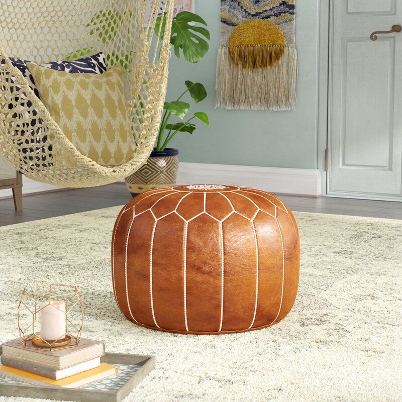 Cherise Genuine Leather Round Pouf Ottoman 3D model_2