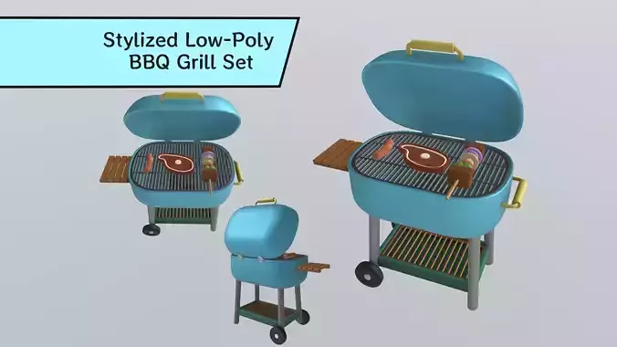 Stylized Low-Poly BBQ Grill Set