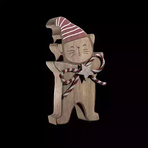Wooden Cat Xmas Decor Design C