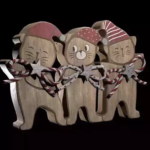Wooden Cats Xmas Decor