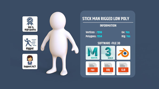 Stickman Rigged Low Poly  Low-poly 3D model