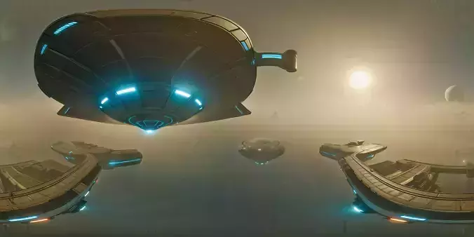 8K HDR Space Station Skybox Futuristic Orbit Above Remote Planet