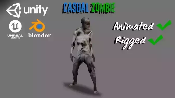 Zombie Low-Poly 3D Model Ready for Rigged Animation Low-poly 3D model