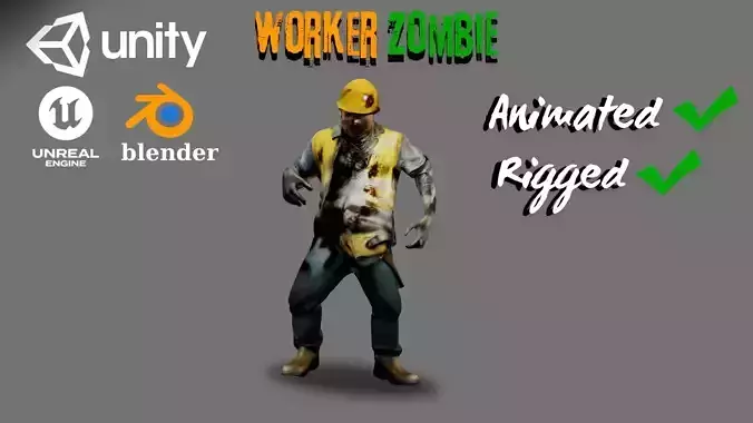 Zombie Low-Poly 3D Model Ready for Rigged Animation