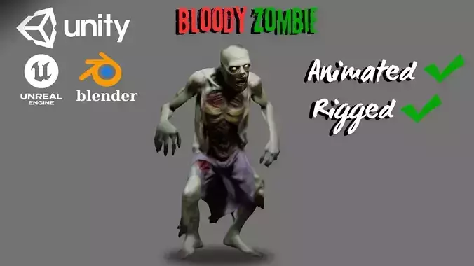 Zombie Low-Poly 3D Model Ready for Rigged Animation