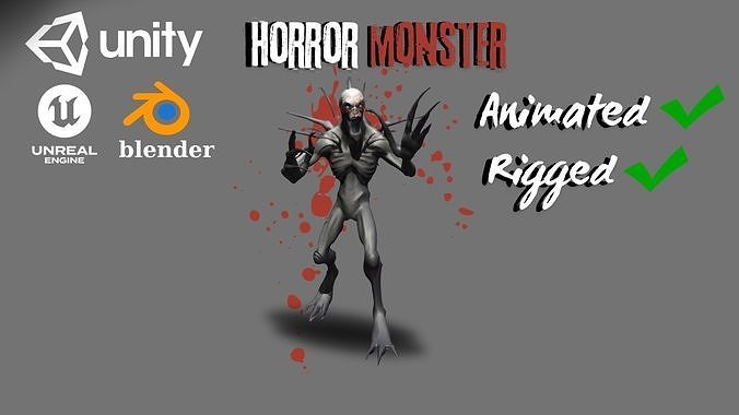 Horror Low-Poly 3D Model Ready for Rigged Animation Low-poly 3D model