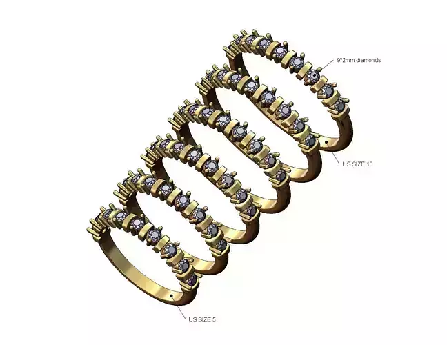 Dainty 2mm half eternity diamond stacker band US sizes 5to10 3D print model