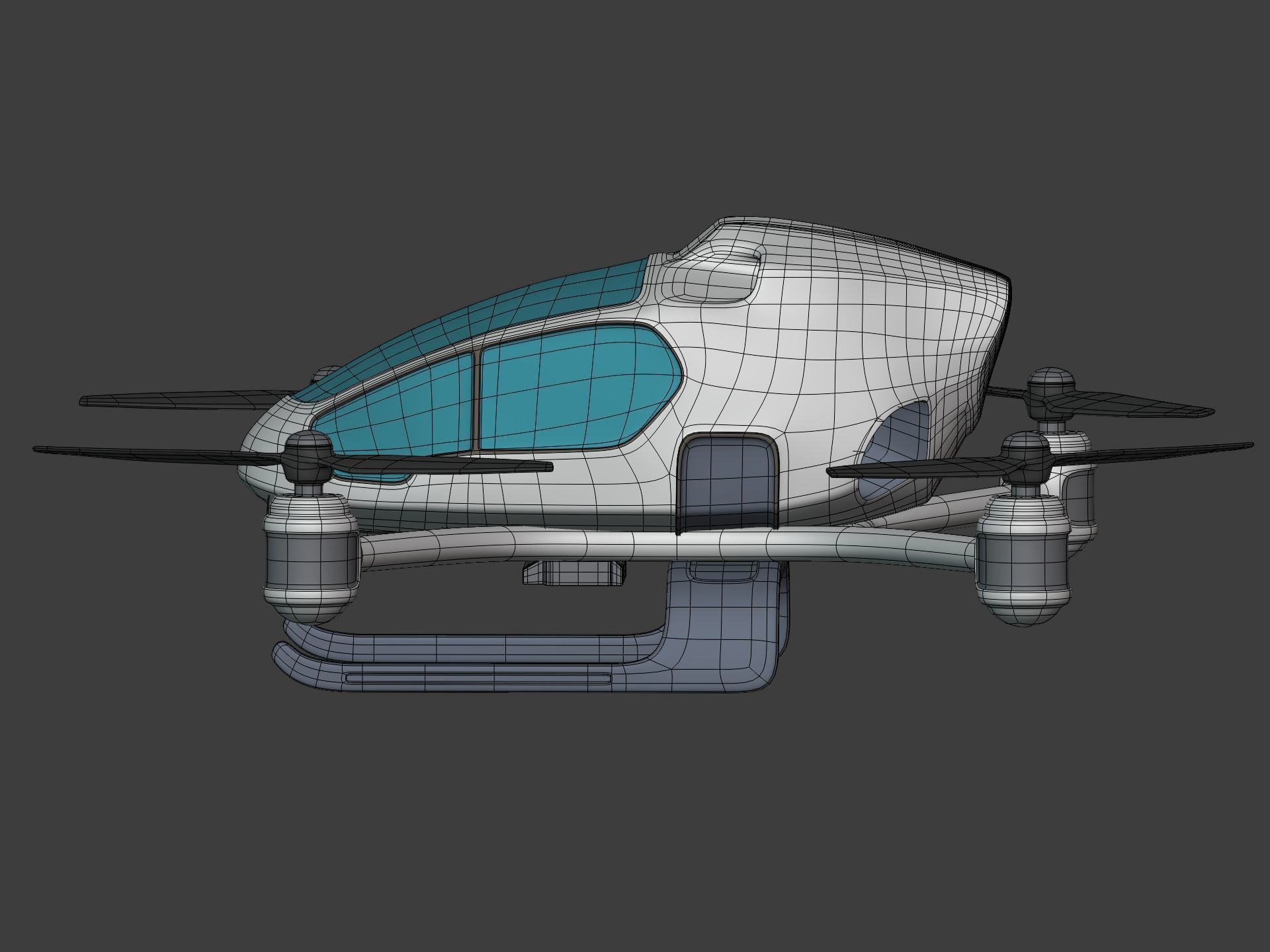 Generic Passenger Taxi Drone -- Quadcopter Helicopter Flying Car Low-poly 3D model_6