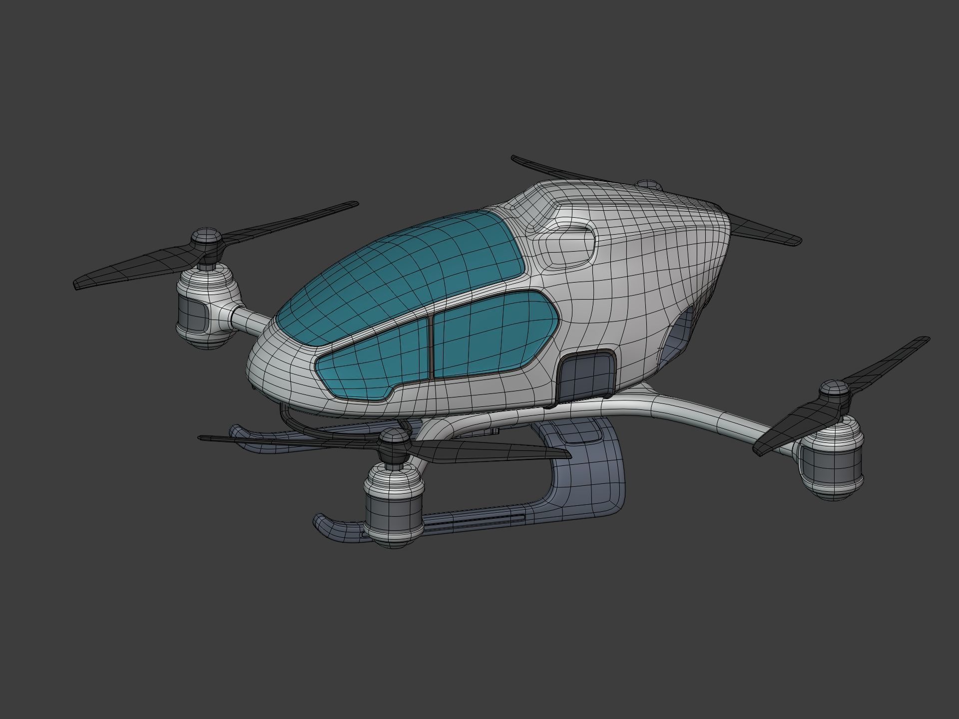 Generic Passenger Taxi Drone -- Quadcopter Helicopter Flying Car Low-poly 3D model_4