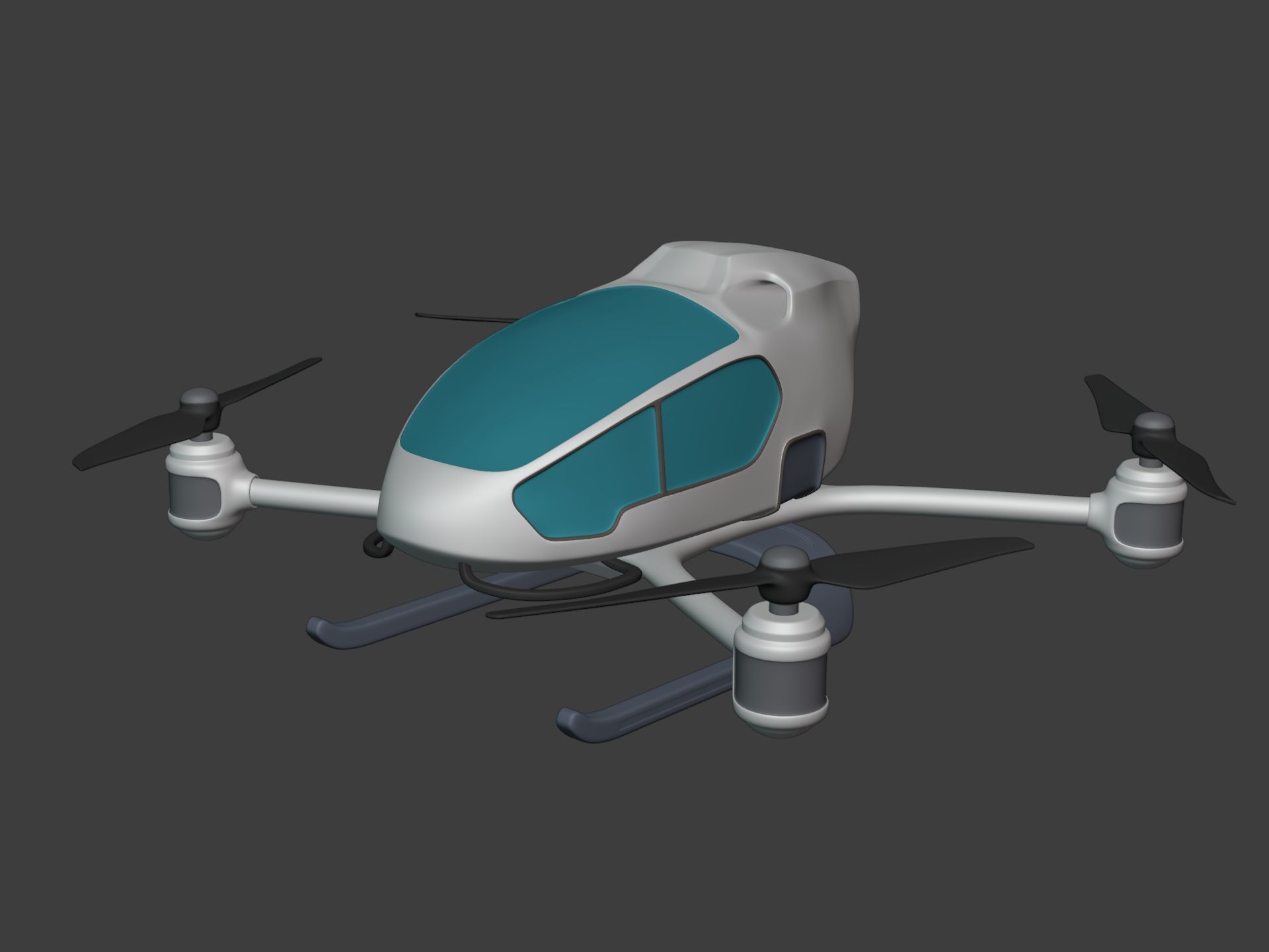 Generic Passenger Taxi Drone -- Quadcopter Helicopter Flying Car Low-poly 3D model_1