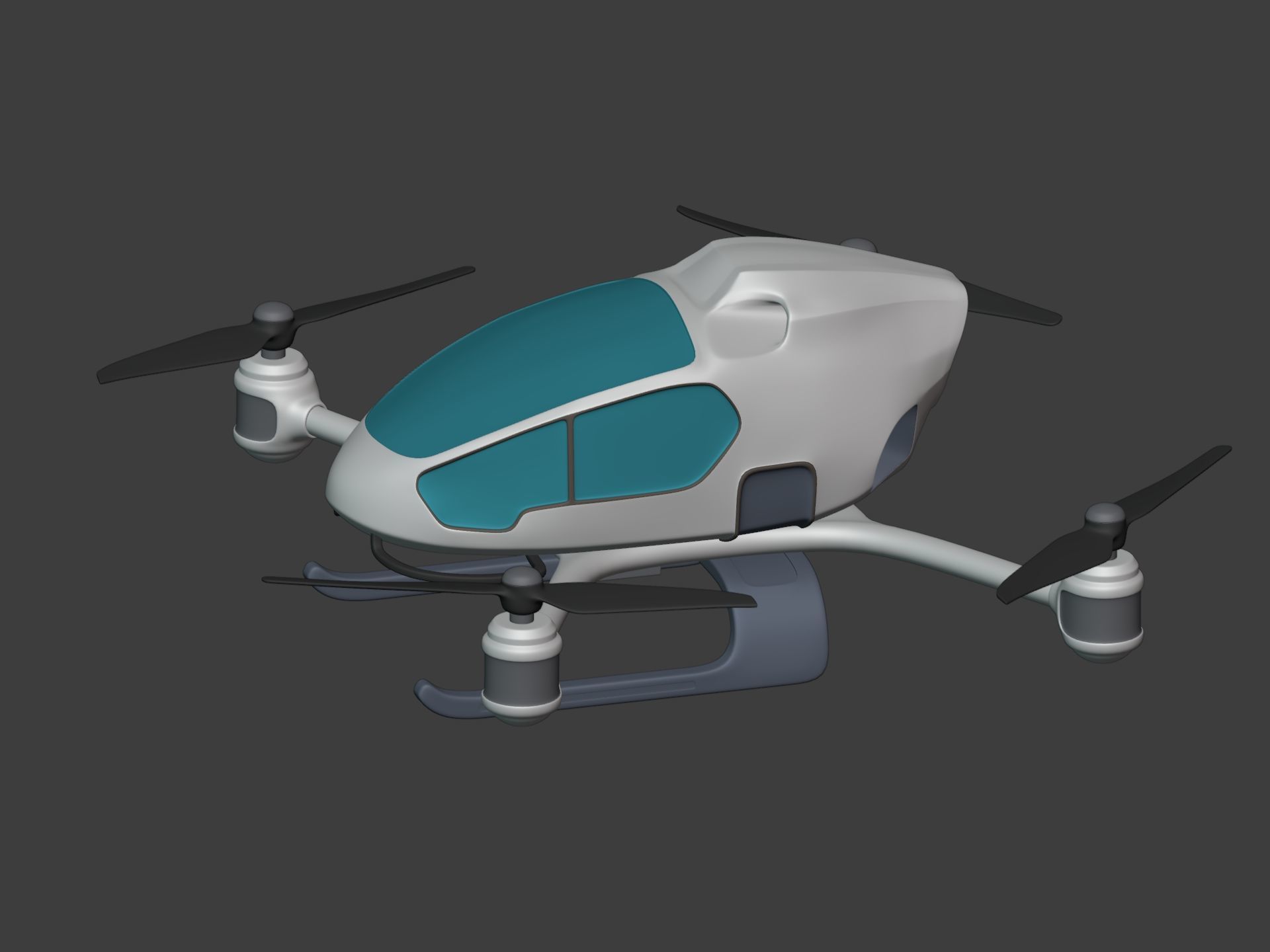 Generic Passenger Taxi Drone -- Quadcopter Helicopter Flying Car Low-poly 3D model_3