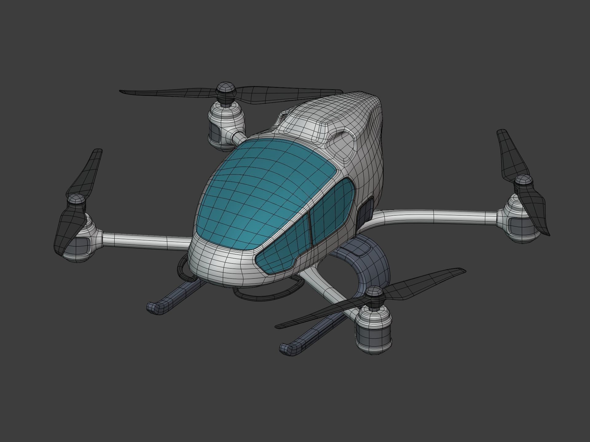 Generic Passenger Taxi Drone -- Quadcopter Helicopter Flying Car Low-poly 3D model_13