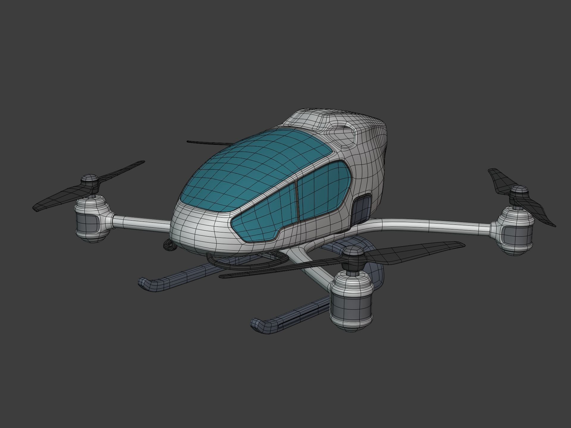 Generic Passenger Taxi Drone -- Quadcopter Helicopter Flying Car Low-poly 3D model_2