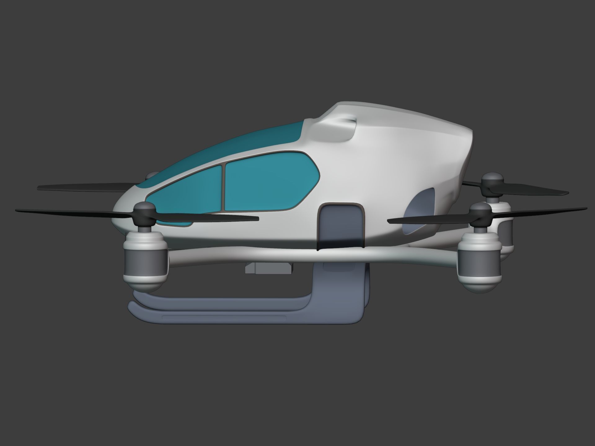 Generic Passenger Taxi Drone -- Quadcopter Helicopter Flying Car Low-poly 3D model_5