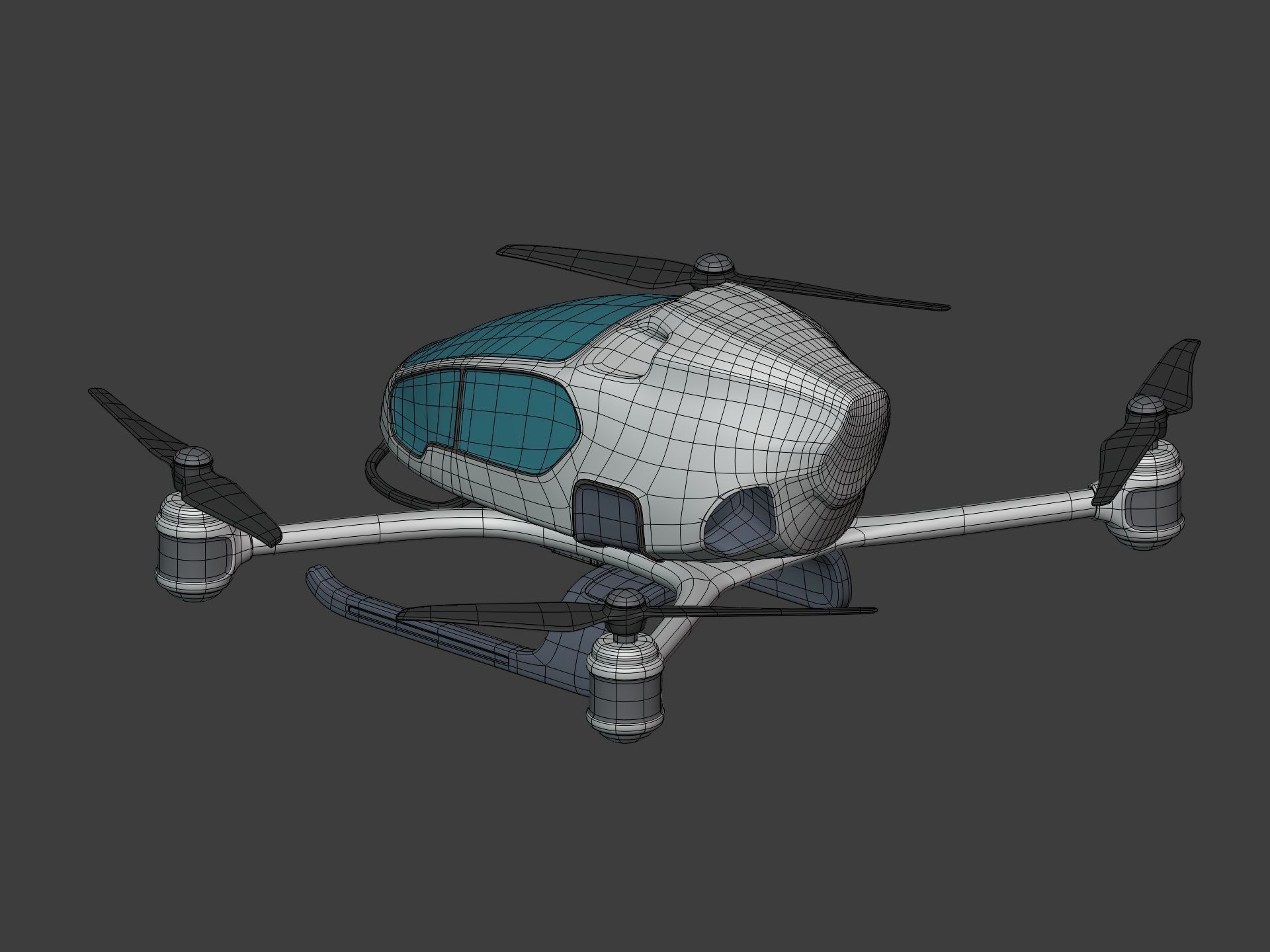 Generic Passenger Taxi Drone -- Quadcopter Helicopter Flying Car Low-poly 3D model_10