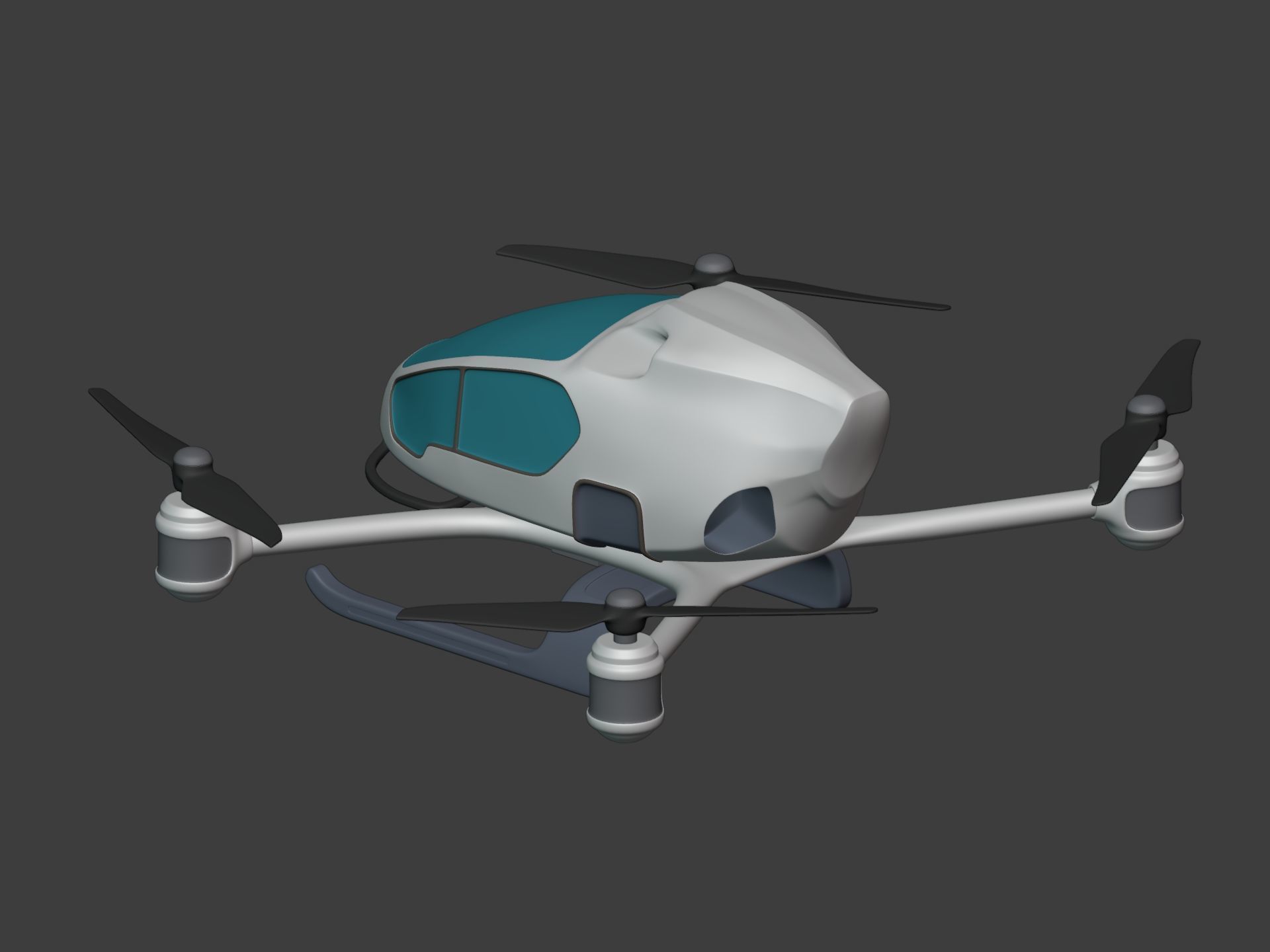Generic Passenger Taxi Drone -- Quadcopter Helicopter Flying Car Low-poly 3D model_9