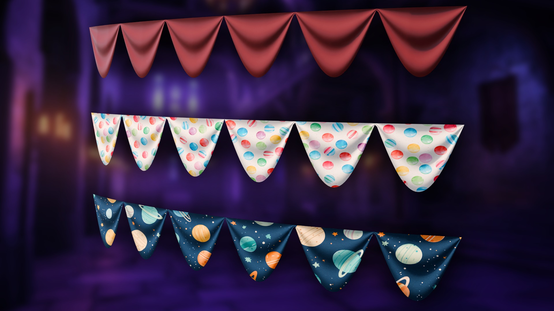 3D Tudor Curtain Geometry Node - Cloth Simulator 3D model_4