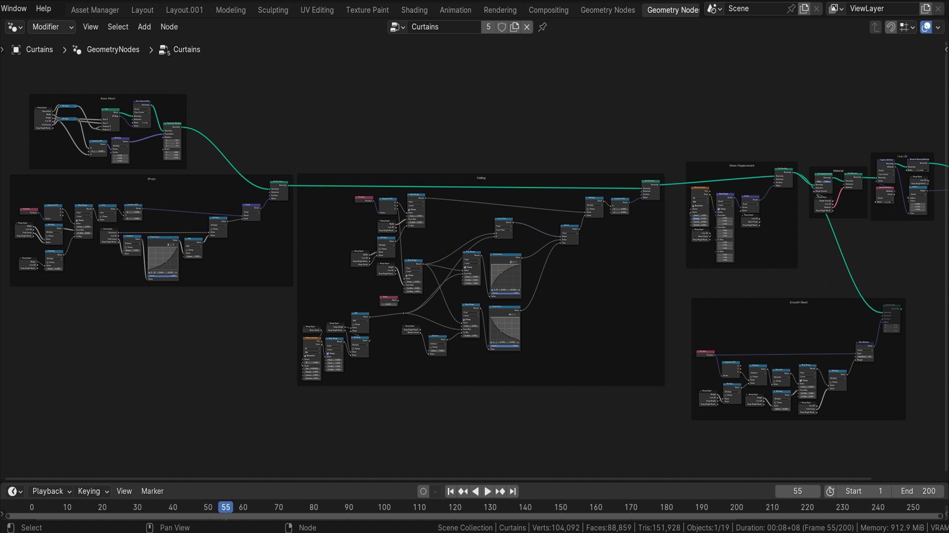 3D Tudor Curtain Geometry Node - Cloth Simulator 3D model_8