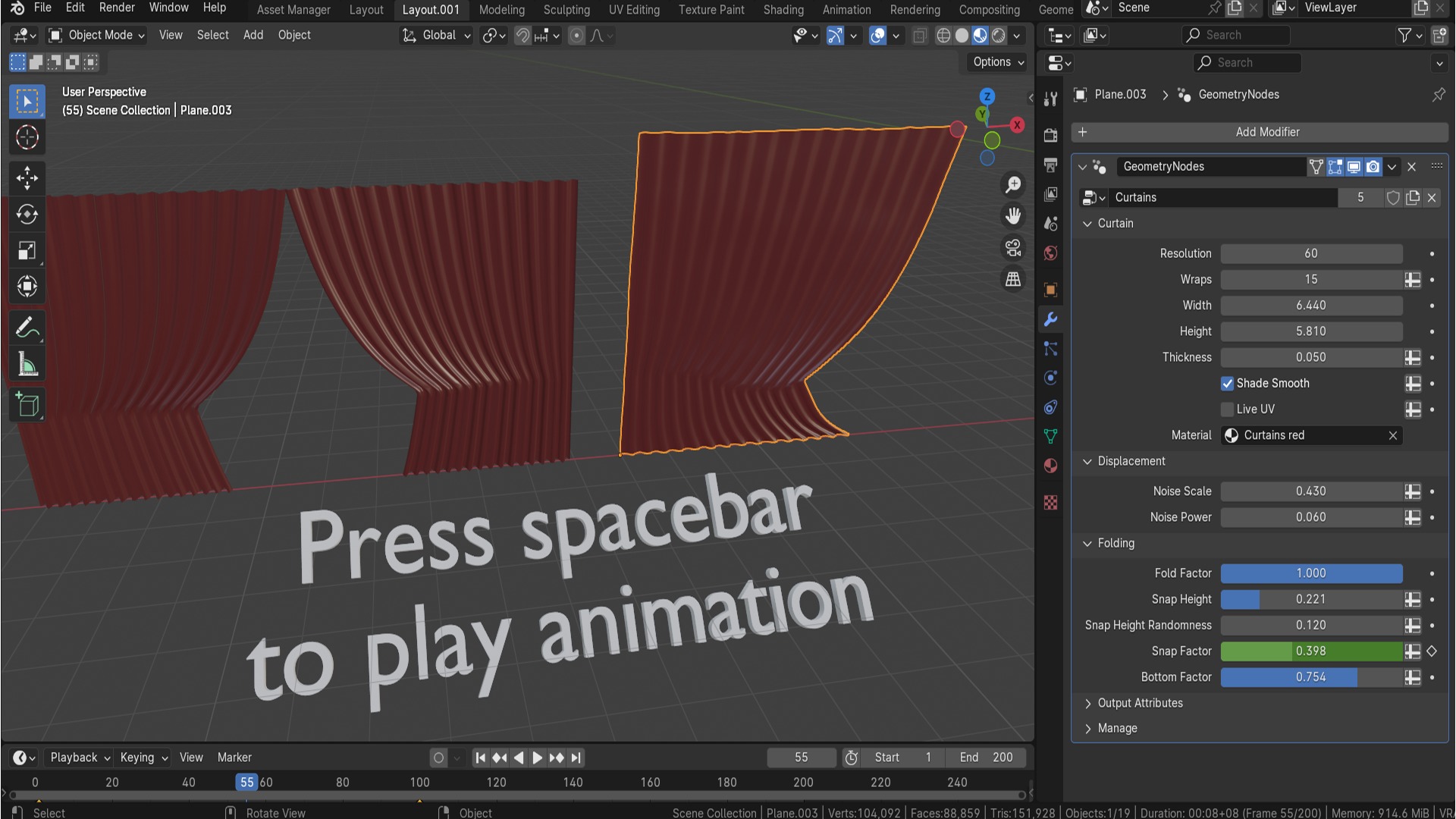 3D Tudor Curtain Geometry Node - Cloth Simulator 3D model_6