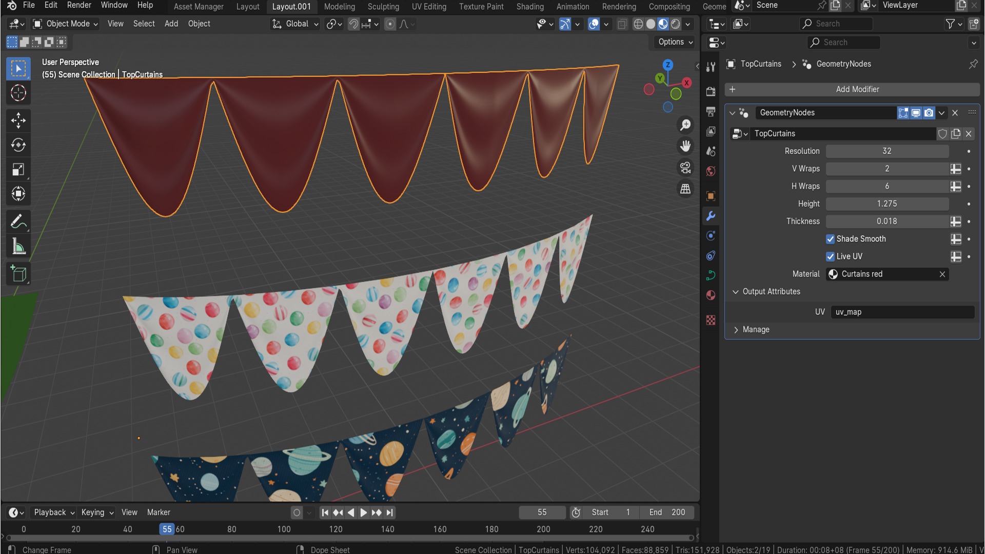 3D Tudor Curtain Geometry Node - Cloth Simulator 3D model_7