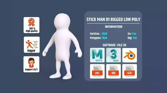Stickman 01 Rigged Low Poly Low-poly 3D model