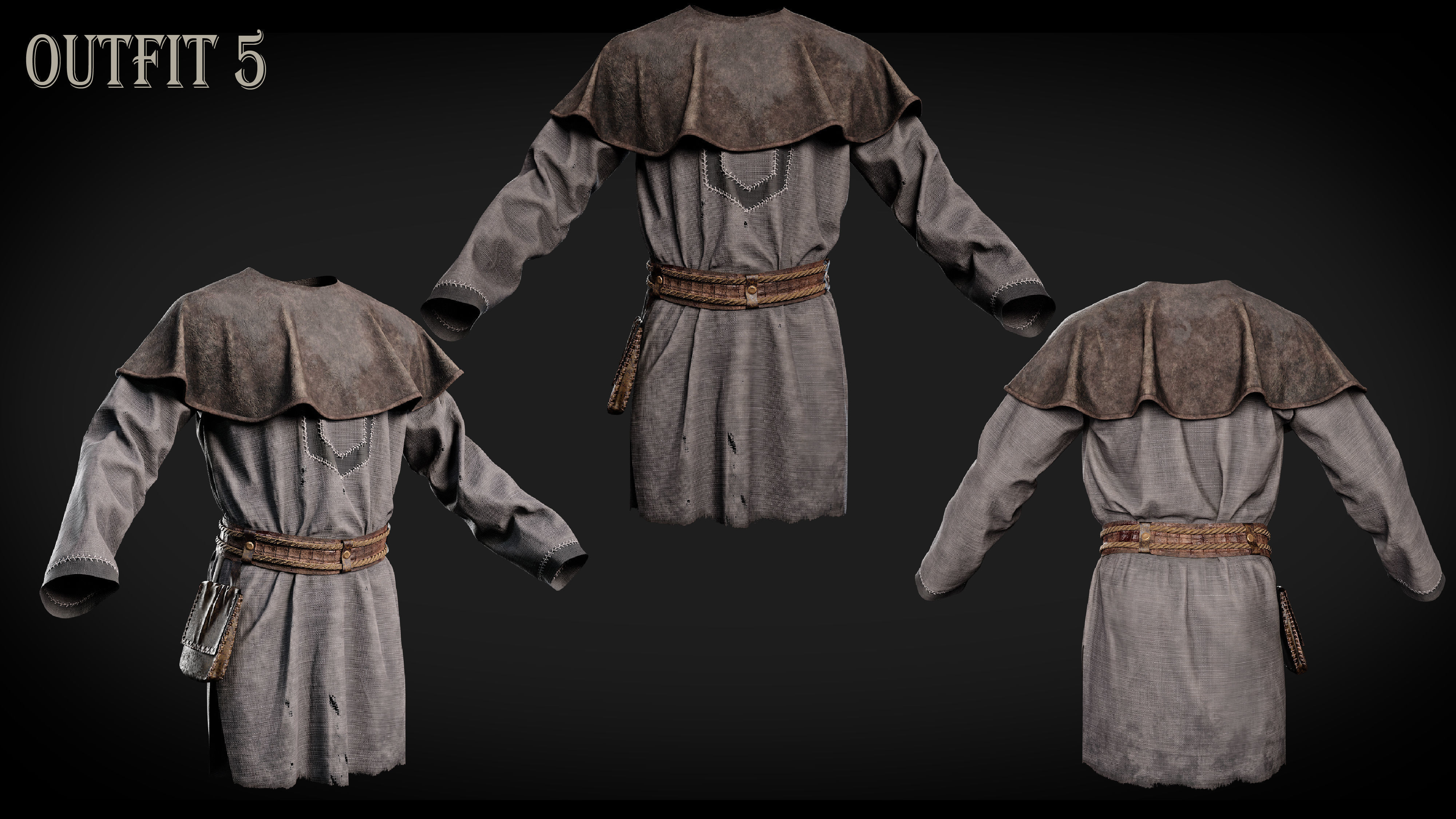 Medieval farmer clothes peasant tunic 3D model_5