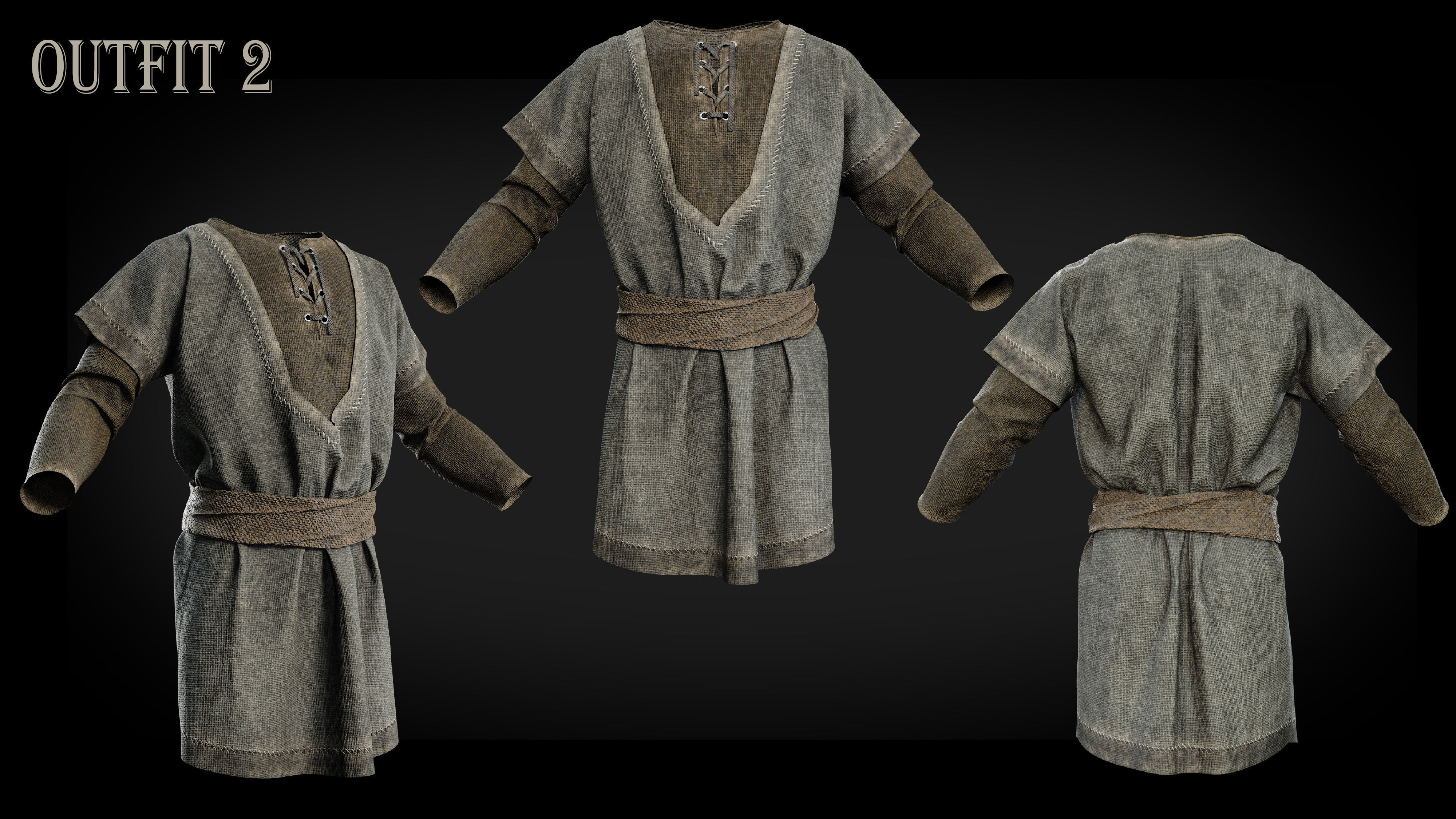 Medieval farmer clothes peasant tunic 3D model_2