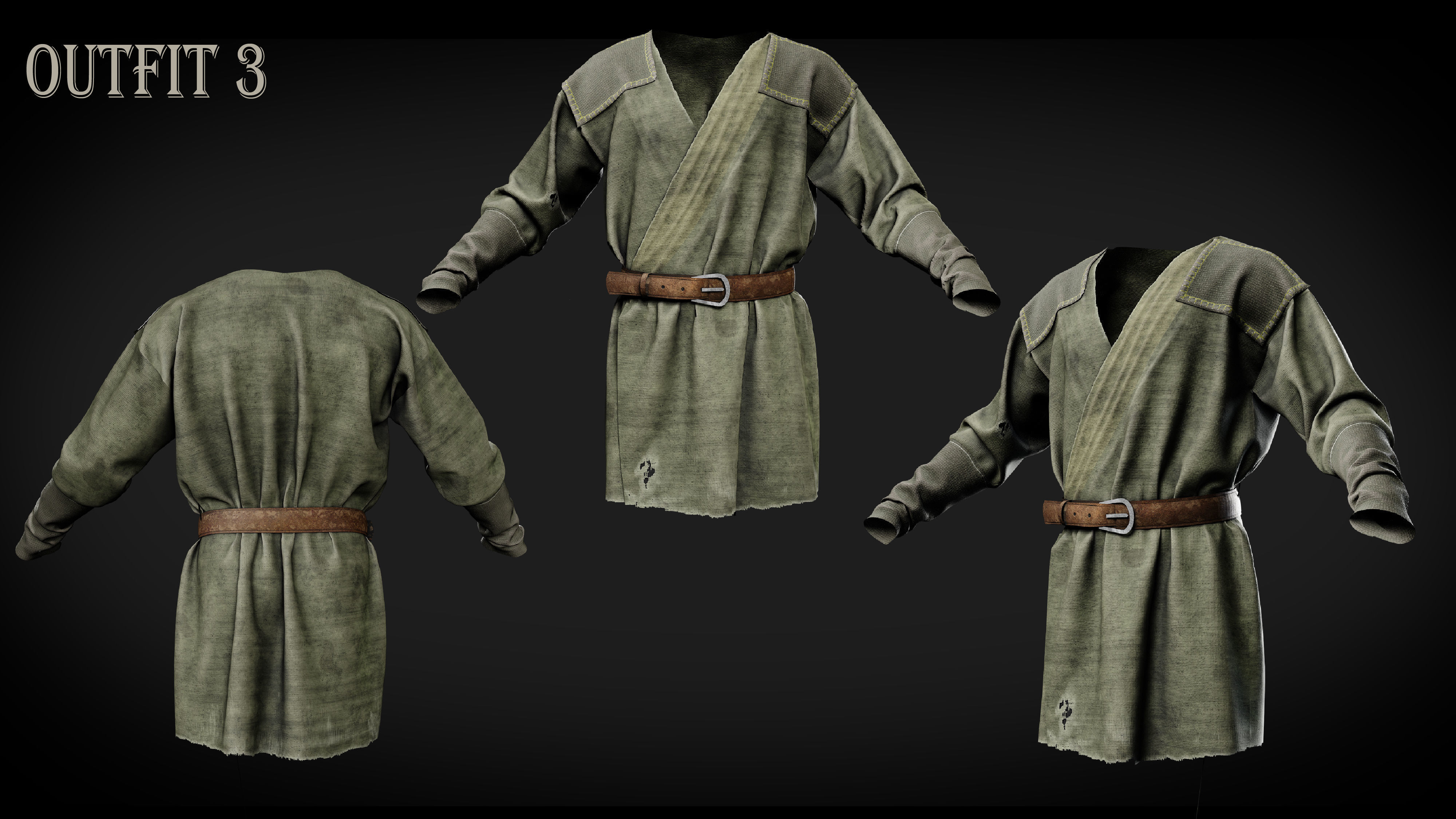 Medieval farmer clothes peasant tunic 3D model_3