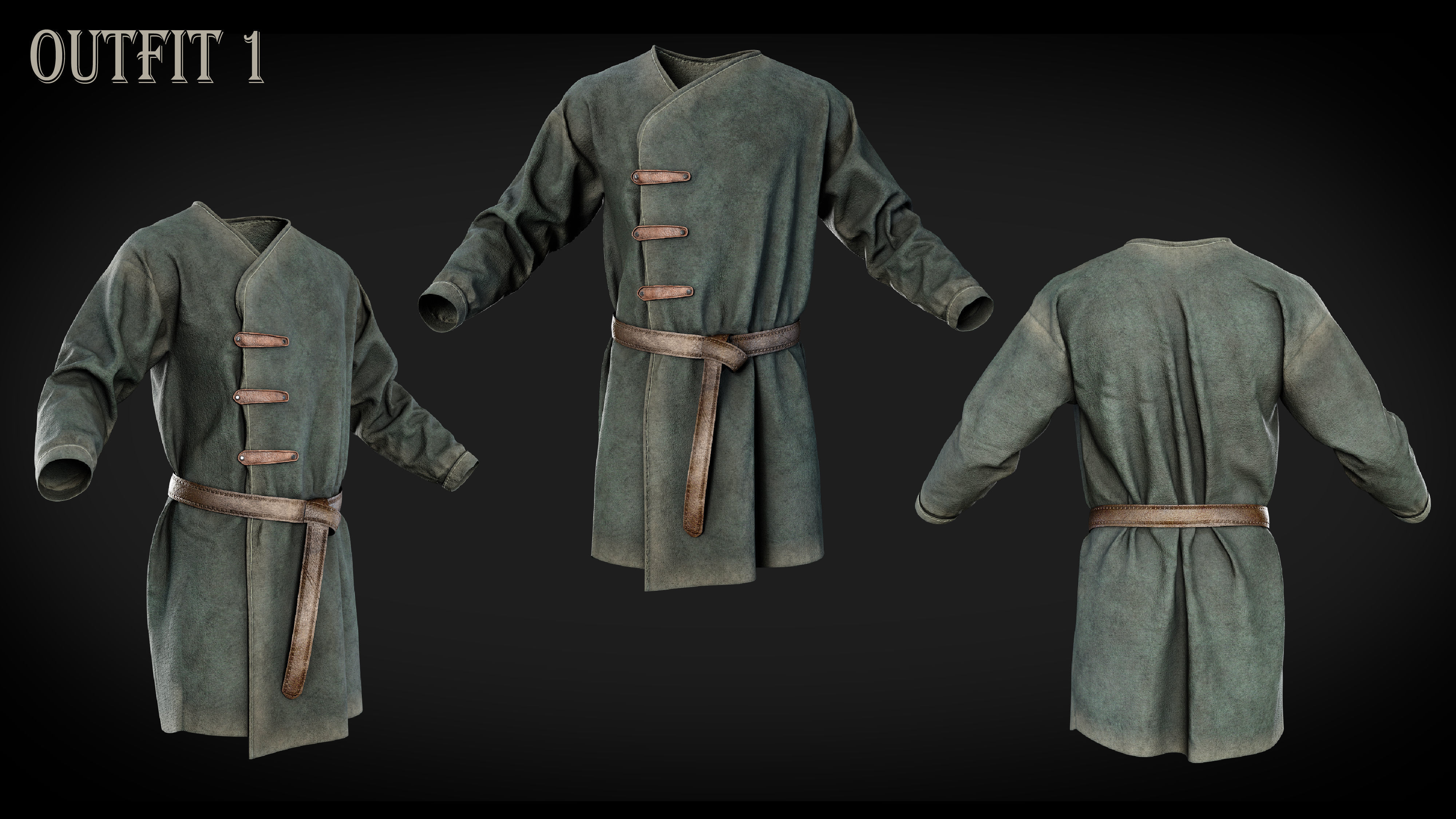 Medieval farmer clothes peasant tunic 3D model_1