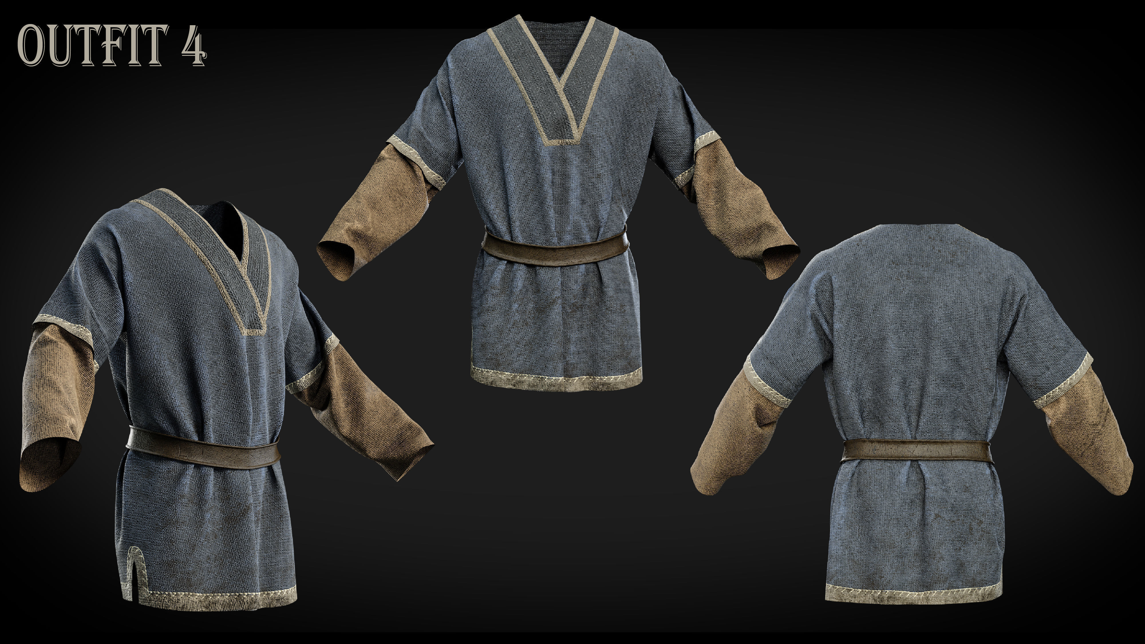 Medieval farmer clothes peasant tunic 3D model_4