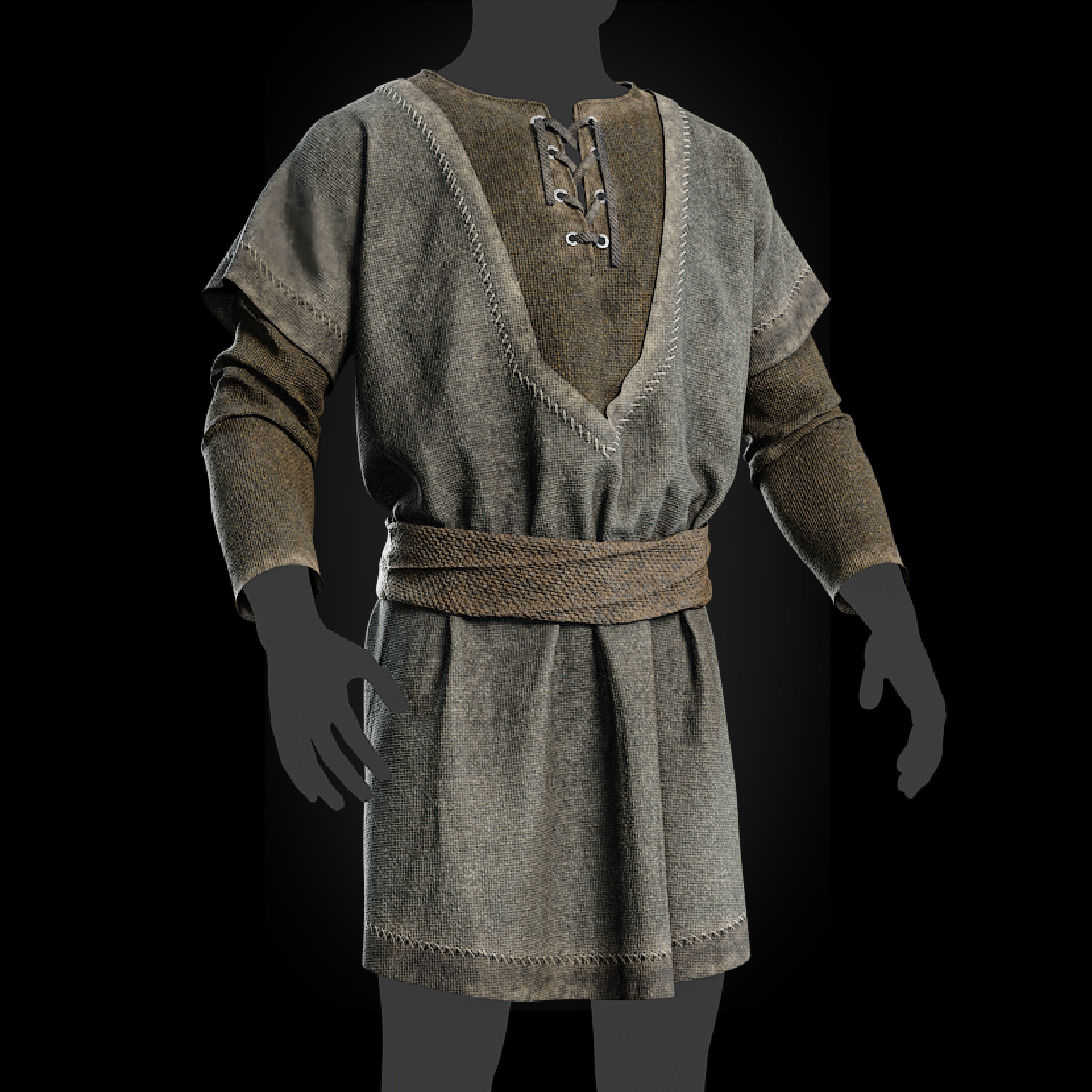 Medieval farmer clothes peasant tunic 3D model_14