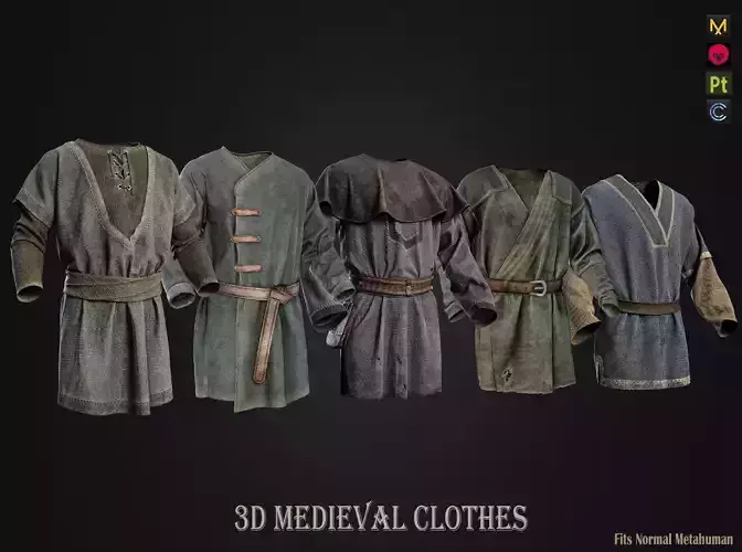 Medieval farmer clothes peasant tunic 3D model