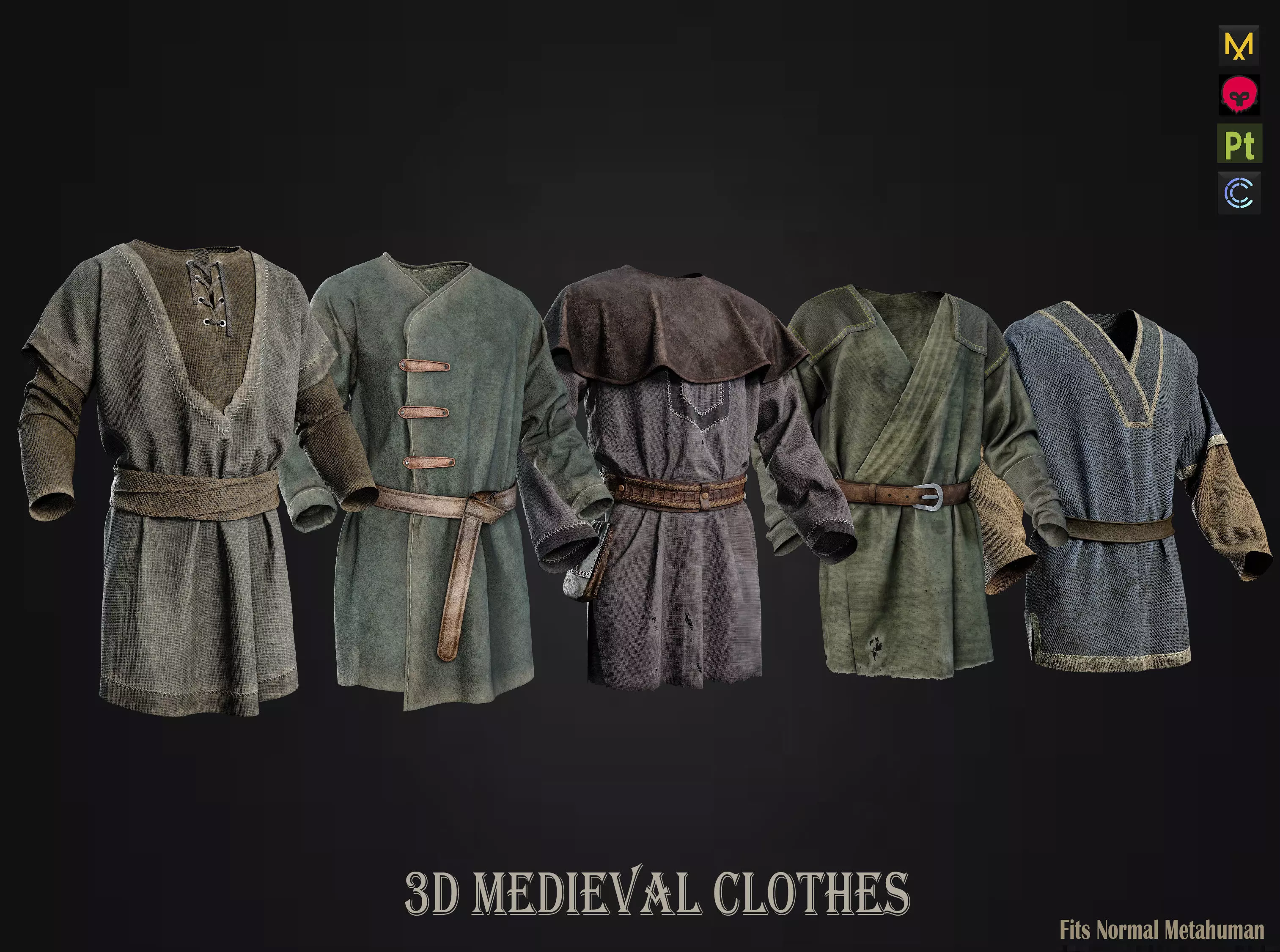 Medieval farmer clothes peasant tunic 3D model_0