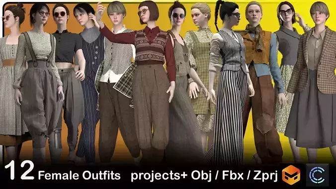 12 Female outfits Marvelous designer and Clo3D Project 