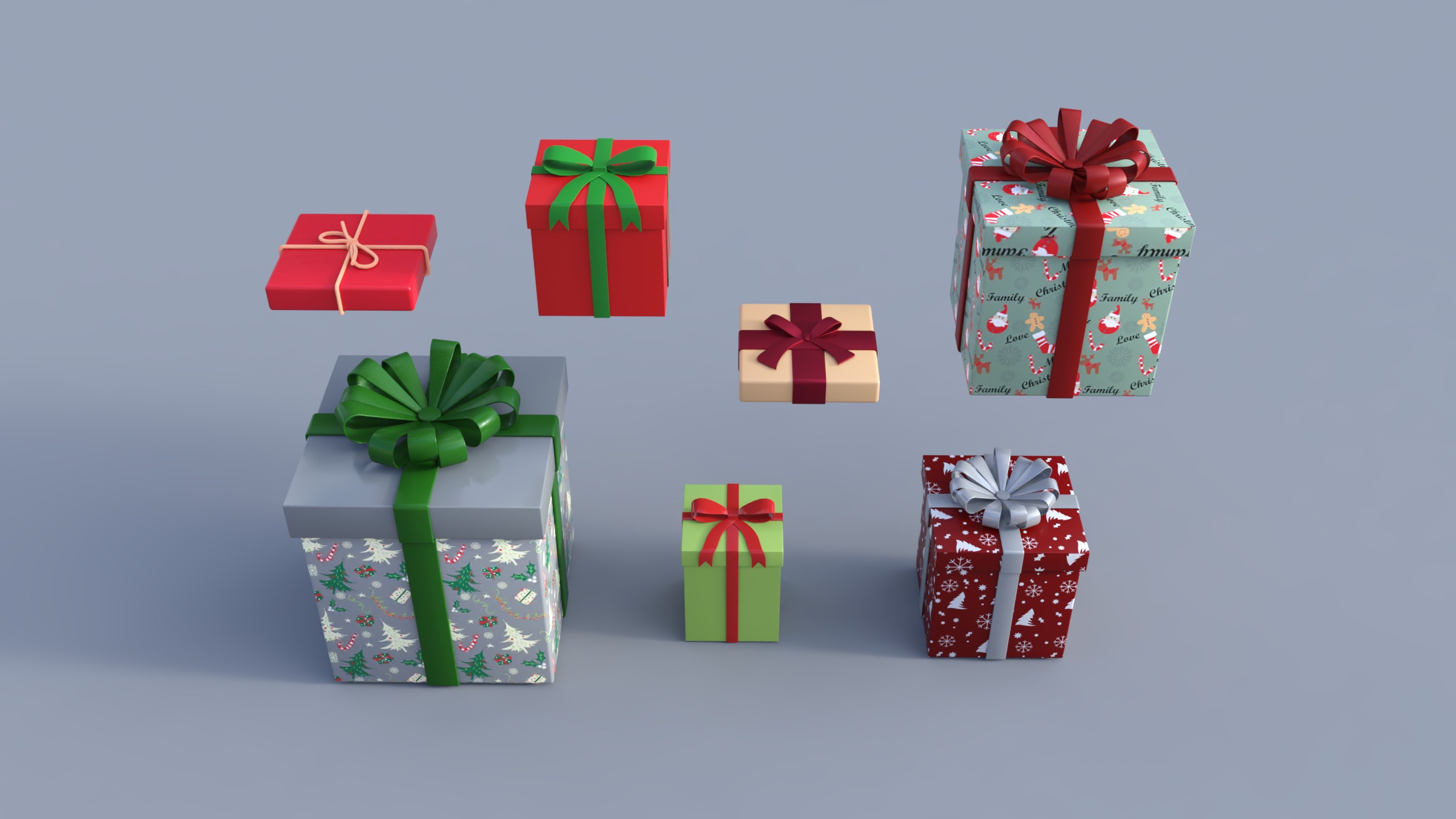 Christmas Gift Pack Low-poly 3D model_1