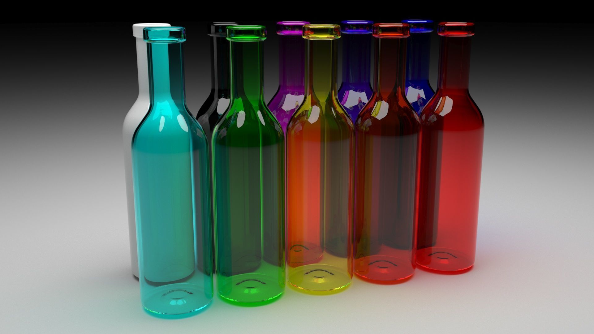 Colored Glass Bottles Set 3D model_2