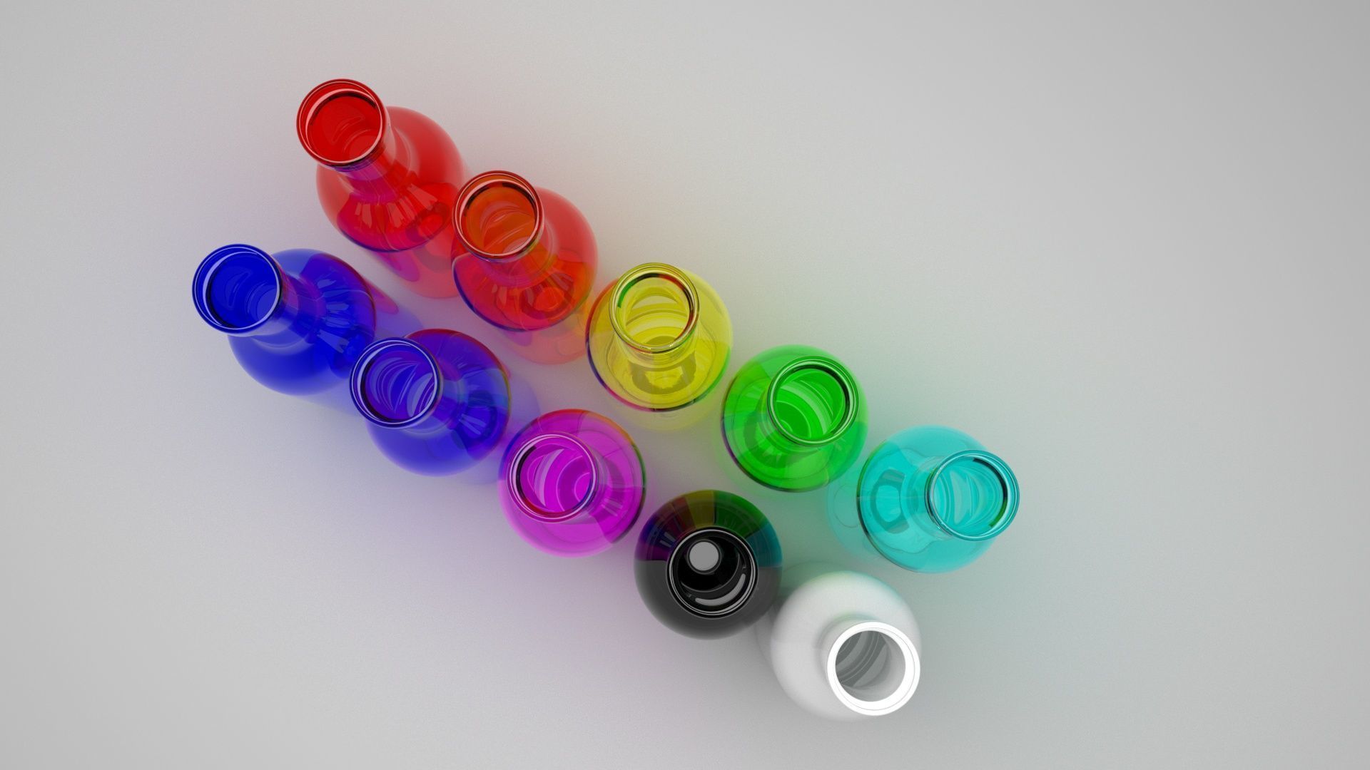 Colored Glass Bottles Set 3D model_1