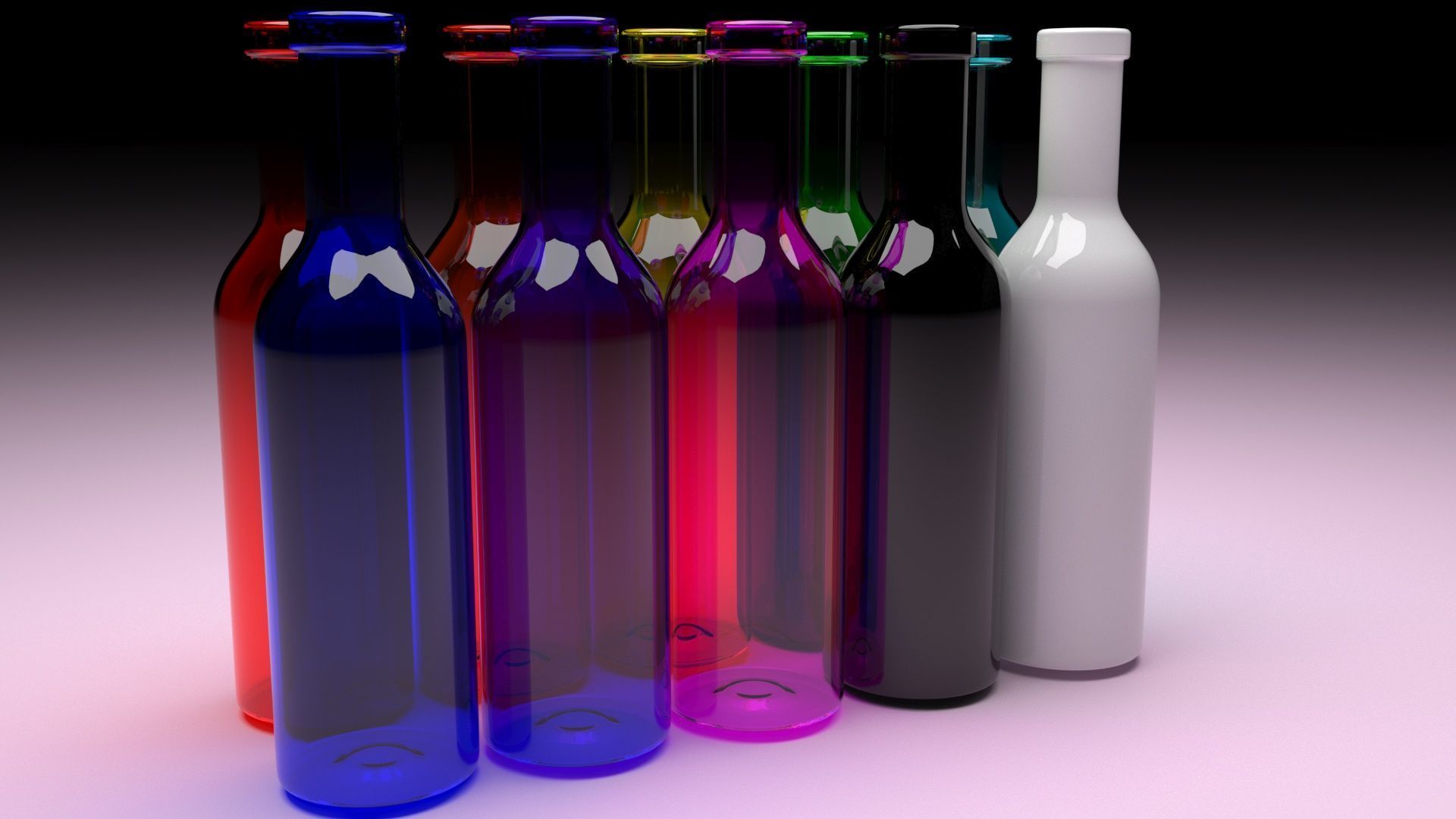 Colored Glass Bottles Set 3D model_6