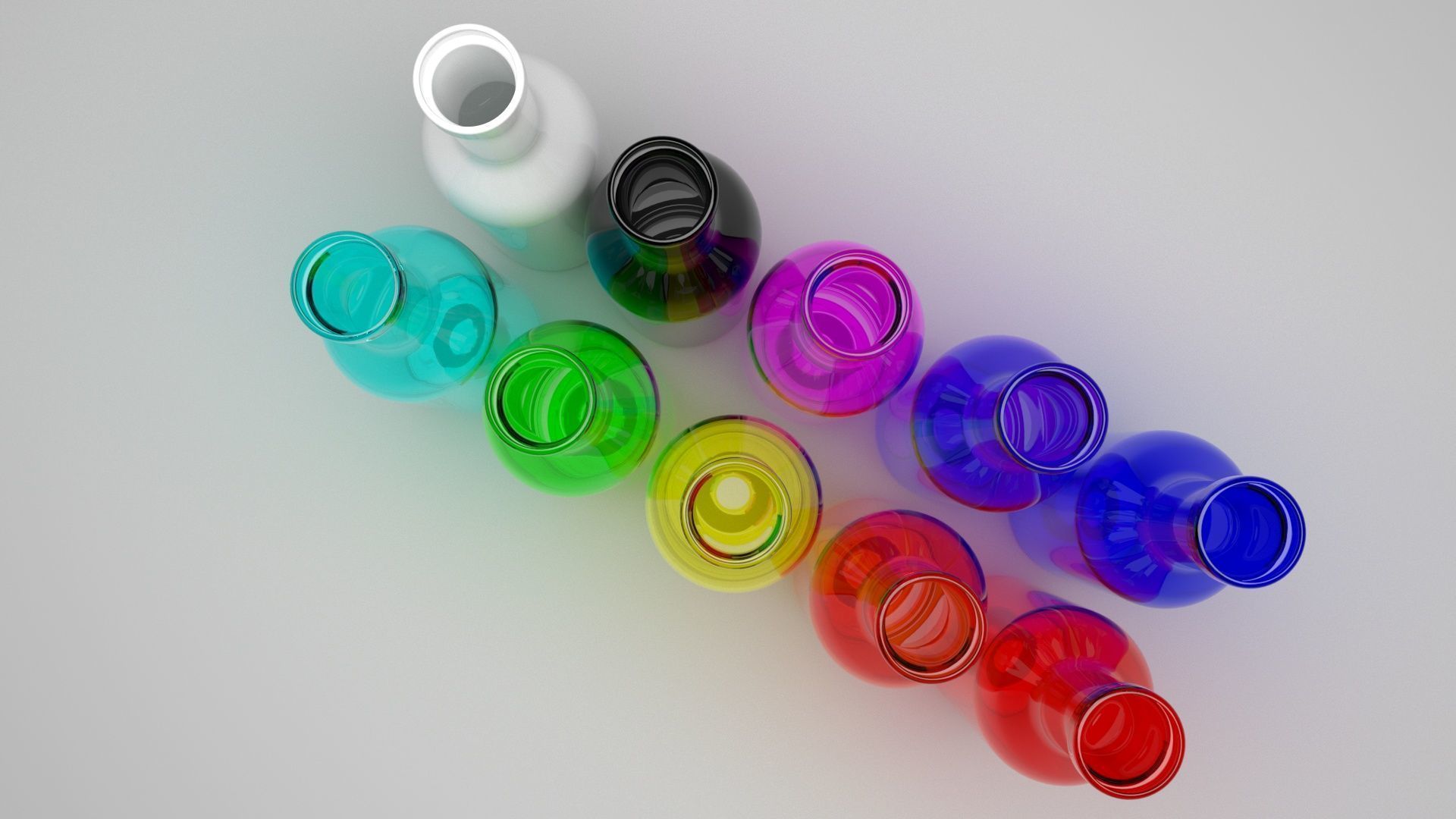 Colored Glass Bottles Set 3D model_3