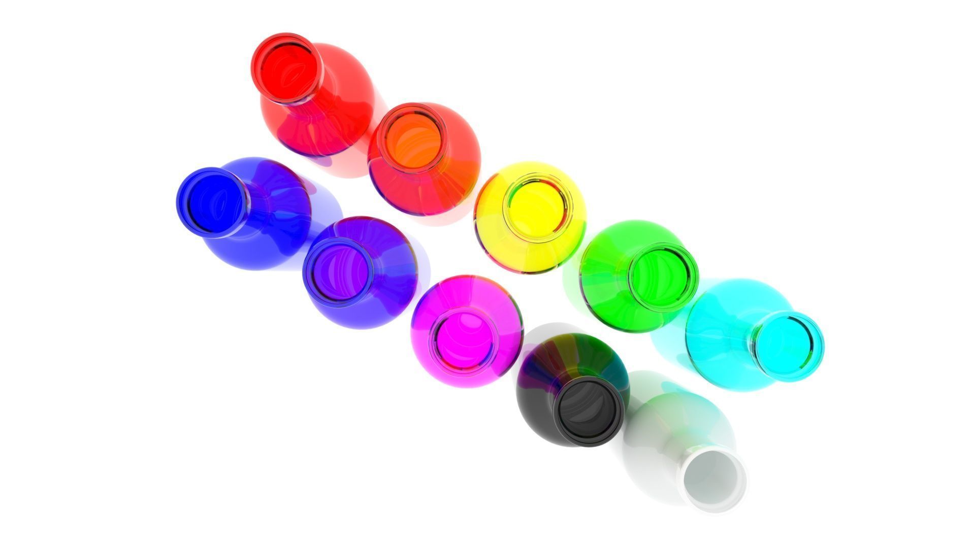 Colored Glass Bottles Set 3D model_9