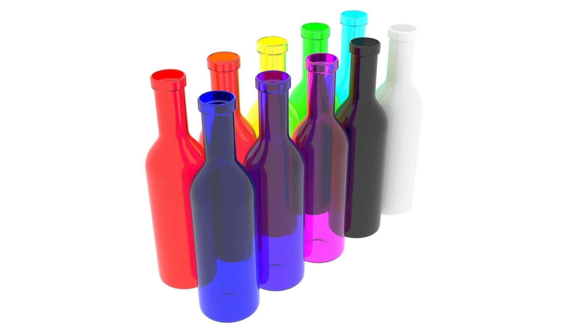 Colored Glass Bottles Set 3D model_8