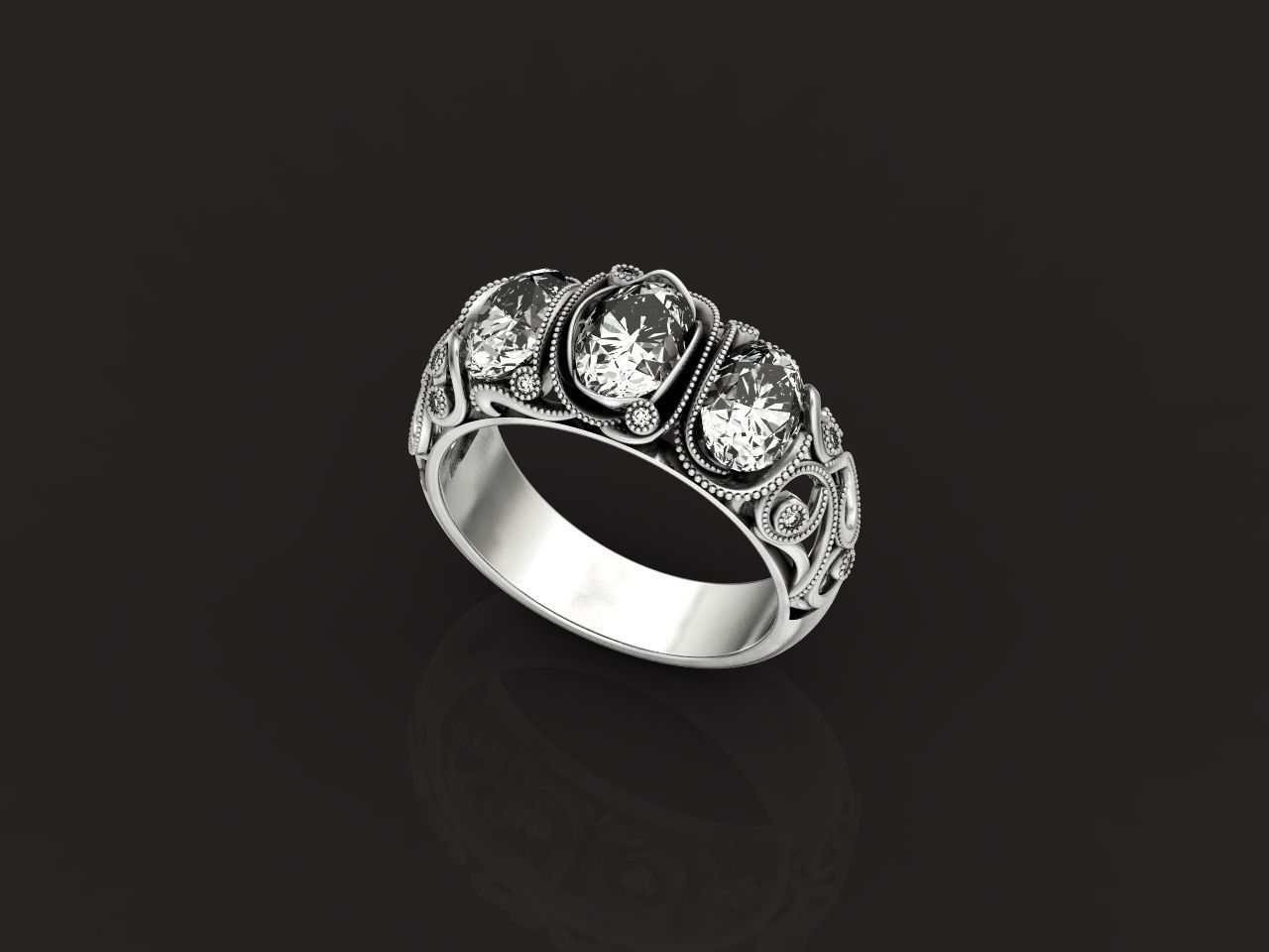 set ring 3 stone and stud earrings 1452 3D Model Collection_21