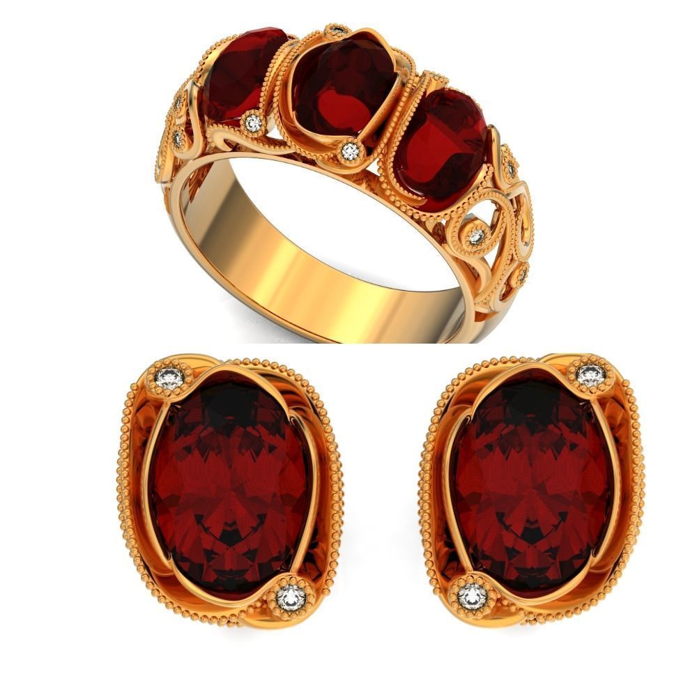 set ring 3 stone and stud earrings 1452 3D Model Collection_2