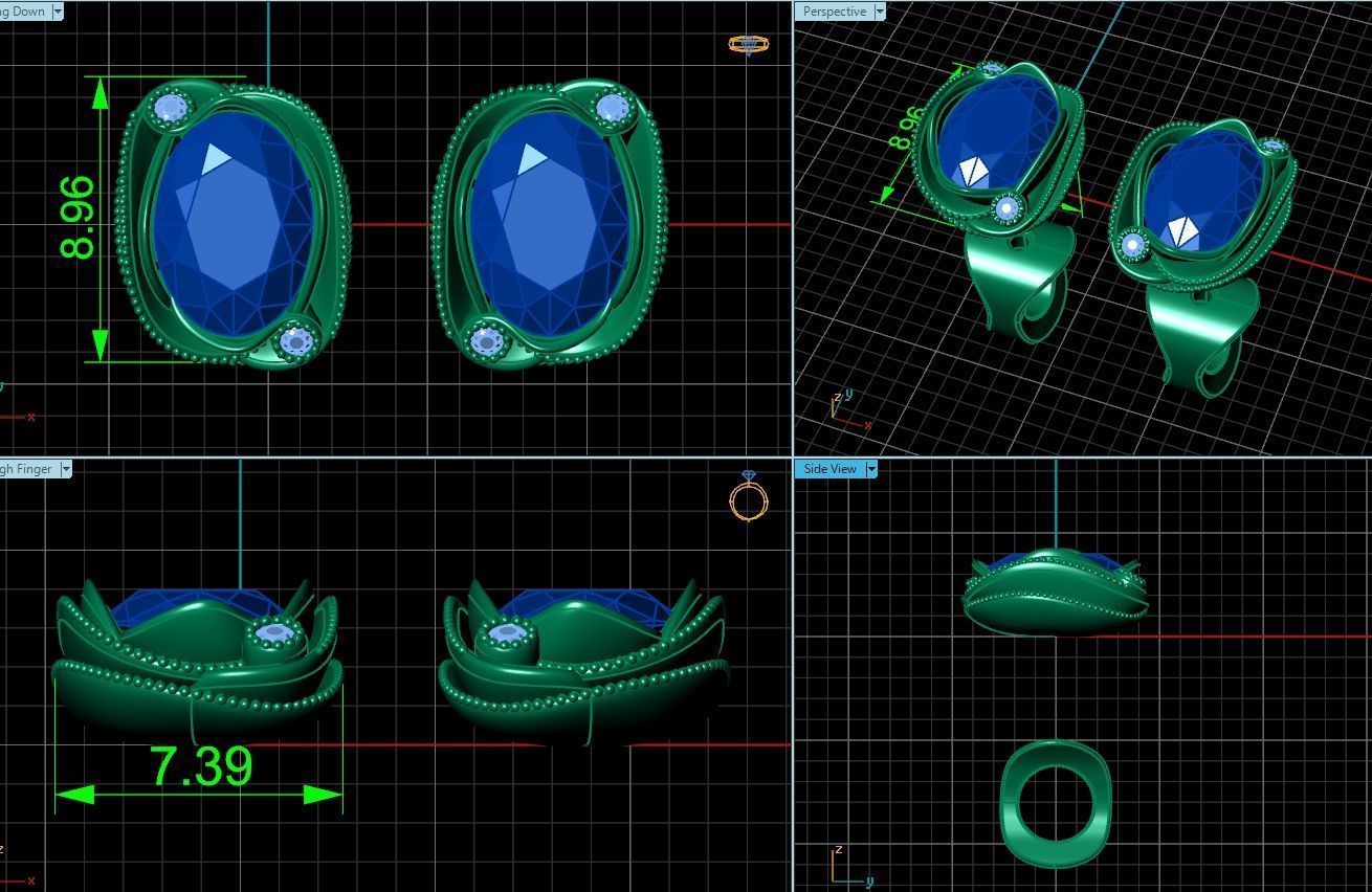 set ring 3 stone and stud earrings 1452 3D Model Collection_5