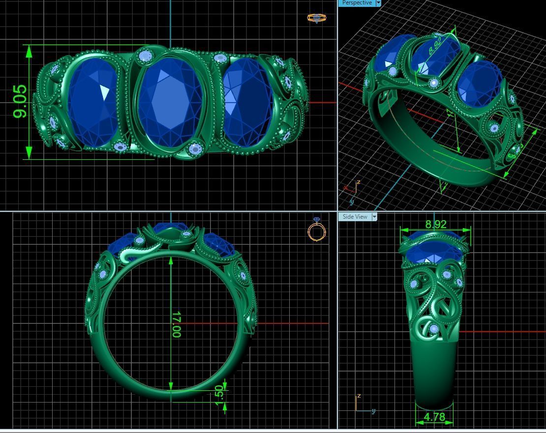 set ring 3 stone and stud earrings 1452 3D Model Collection_8