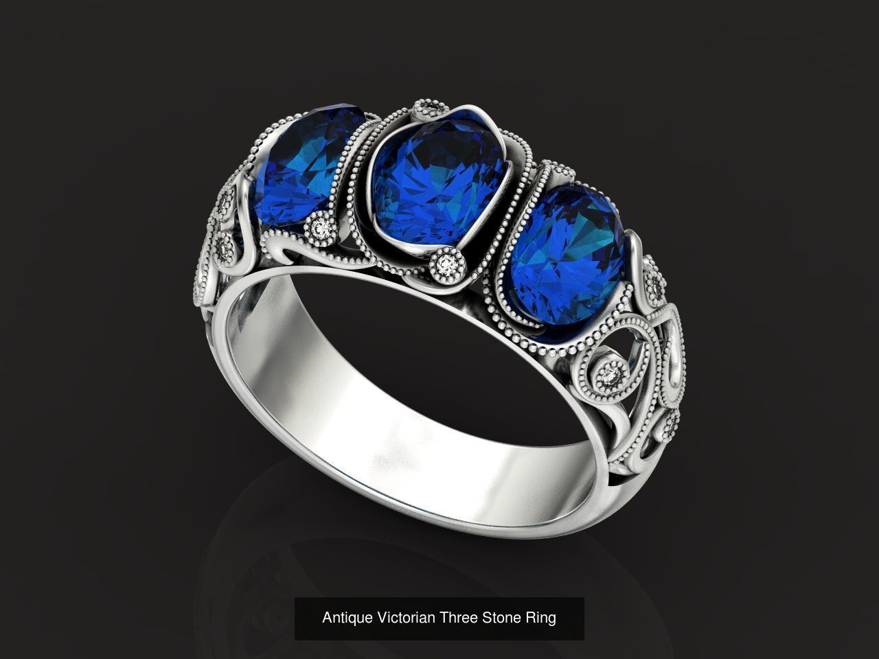 set ring 3 stone and stud earrings 1452 3D Model Collection_3