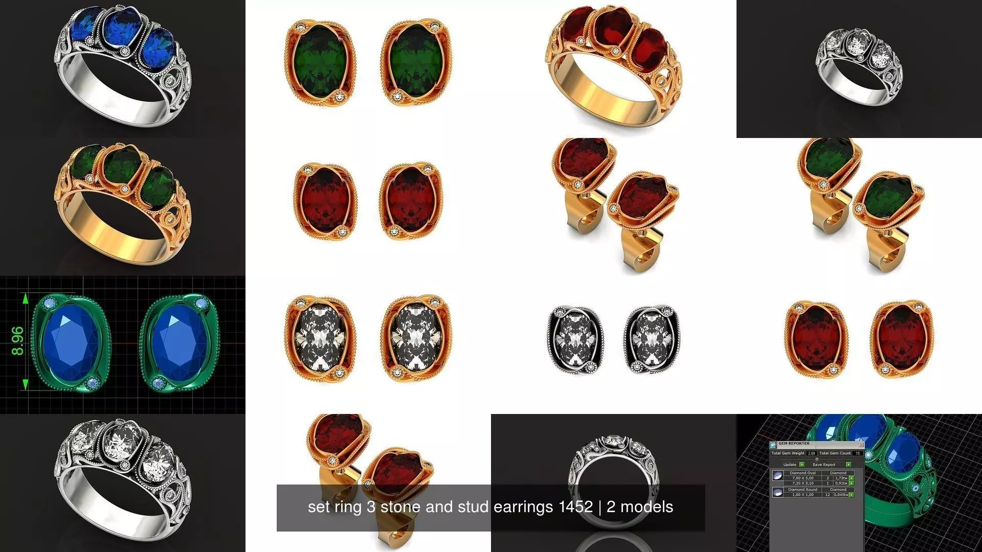 set ring 3 stone and stud earrings 1452 3D Model Collection_1