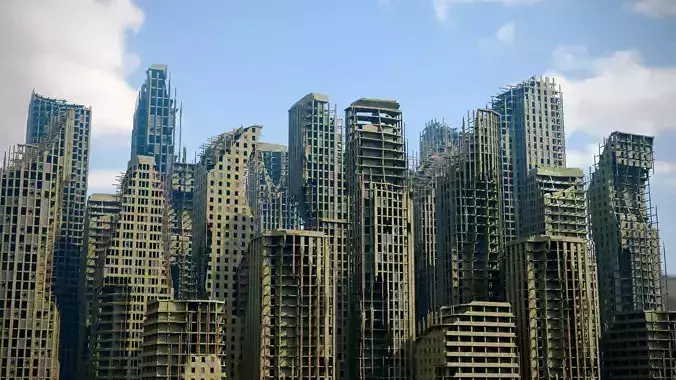 Post-Apocalyptic City Buildings Low-poly 3D model