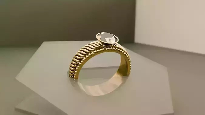 Golden Ring with Diamond Jewelry 3d